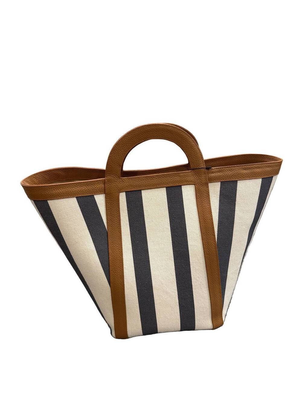 NEW MESCH women's atuel stripe tote bag in blue/caramel